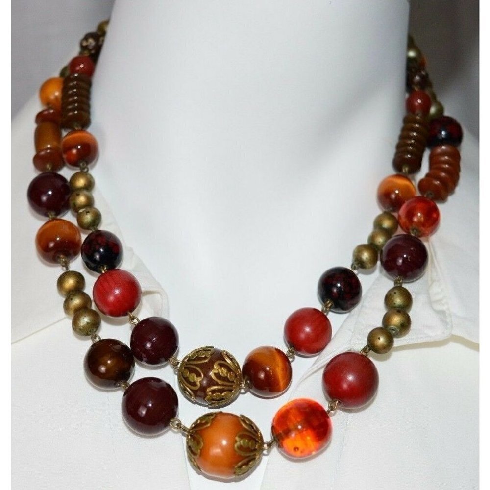 Gold Tone Amber Topaz Jasper Colored Glass Bead